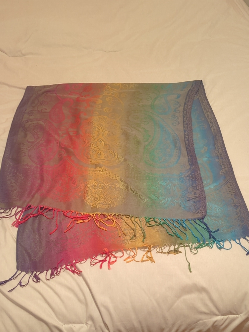 Rainbow Paisley Fringe Scarf - Multicolor